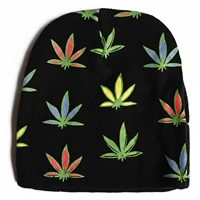 Multi Color Marijuana Leaf Pattern Beanie