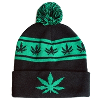 Weed Leaf Striped Beanie Hat