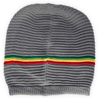 Oversized Beanie Cap - Grey/Rasta Stripe