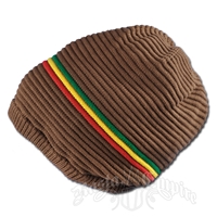 Oversized Beanie Cap - Brown/Rasta Stripe