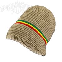 Oversized Beanie Cap - Khaki/Rasta Stripe