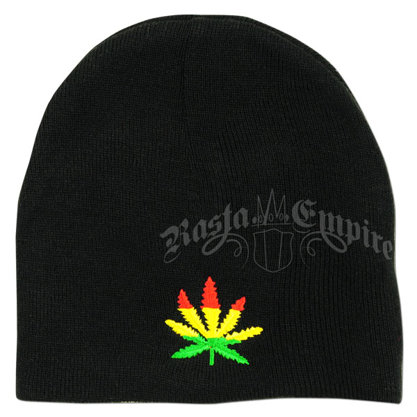 Black & Rasta Weed Leaf Beanie Cap 