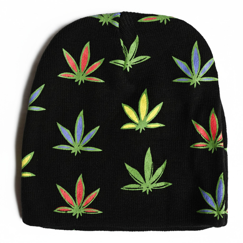 Multi Color Marijuana Leaf Pattern Beanie