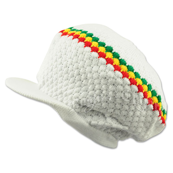 White/Rasta Stripe Brim Hat