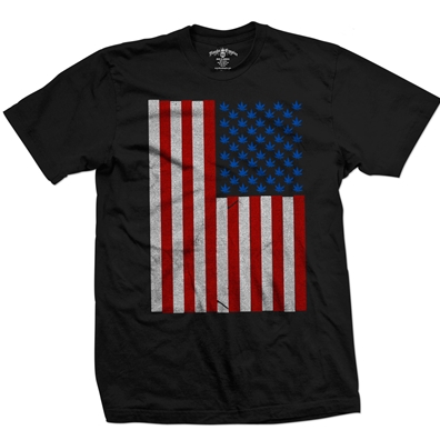 Pot Leaf Stars American Flag Black T-Shirt