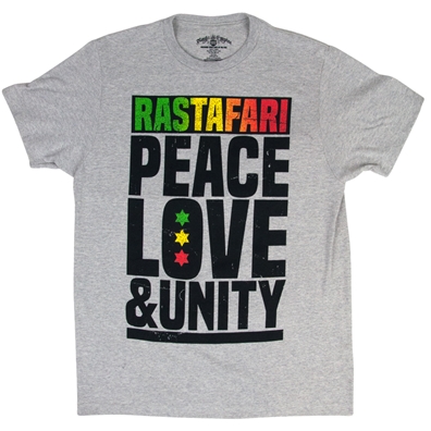 Rastafari Peace Love & Unity Heather Grey T-shirt