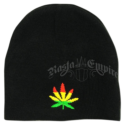 Black & Rasta Weed Leaf Beanie Cap