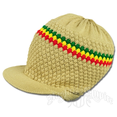 Khaki/Rasta Stripe Brim Hat
